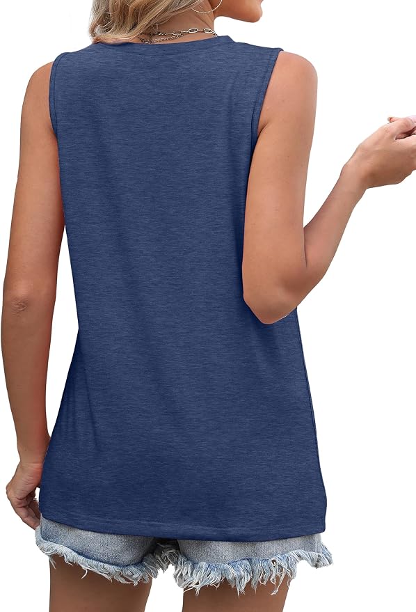 WIHOLL Women's Sleeveless Summer Crewneck Loose Fit Tank Tops