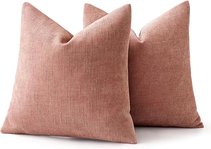 MIULEE Textured Chenille Throw Pillow Covers 18x18 Inch Dusty Pink | Pack of 2 Decorative Soft Throw Pillows, Solid Textured Cushion Covers, Modern Home Decor for Couch Sofa Bedroom Living Room