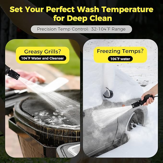 Foldable Electric-Pressure-Washer w/3.2Gal Tank, Max 290PSI, Water Pressure Washer 10FT Hose for Outdoor Indoor Cleaning, Pet Cleaning, Type-C Charging, Black