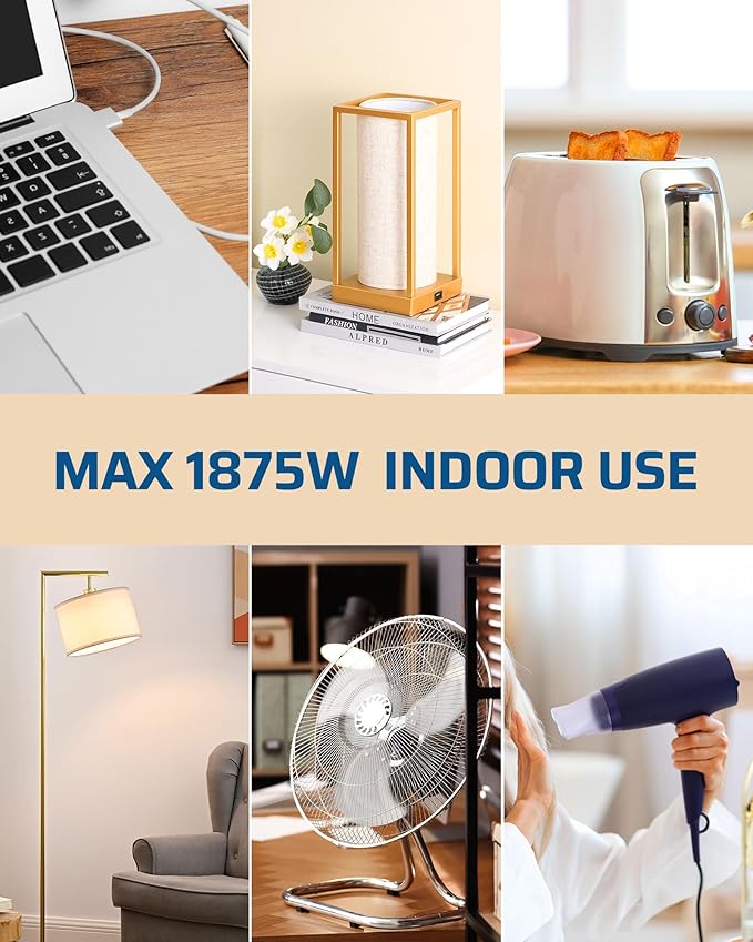 DEWENWILS 3FT Extension Cord with 3-Prong Flat Plug, 15A/1875W 14/3 SPT-3 Flat Wire, Space Saving for Home Office Appliances & Electronics, ETL Listed, 2 Pack, White