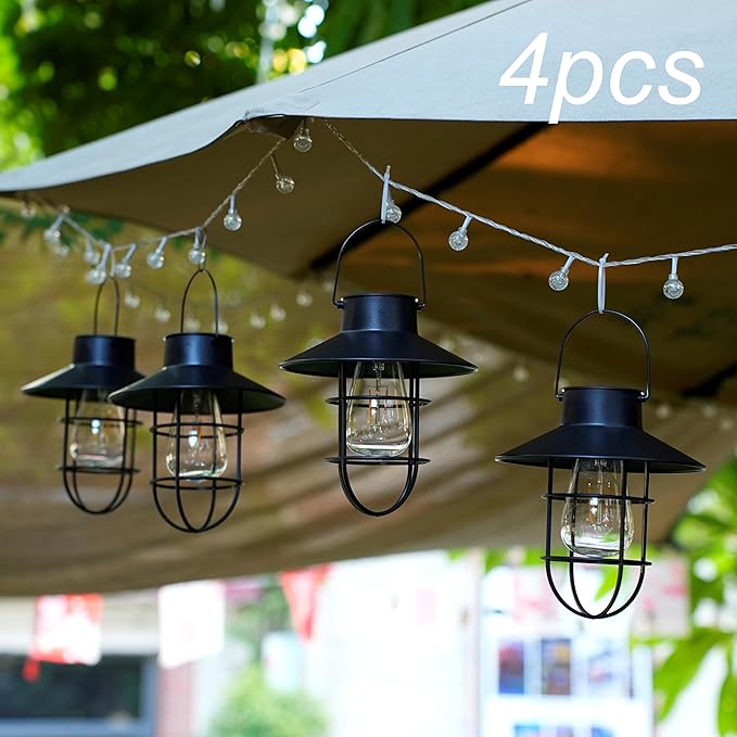 4 Pack Solar Lanterns Outdoor Waterproof Ideal as Gifts for Women, Mothers and Wife.Vintage-Style Hanging Solar Lights Suitable for Outdoor Use in Yards, Patios, Backyards and Porches.