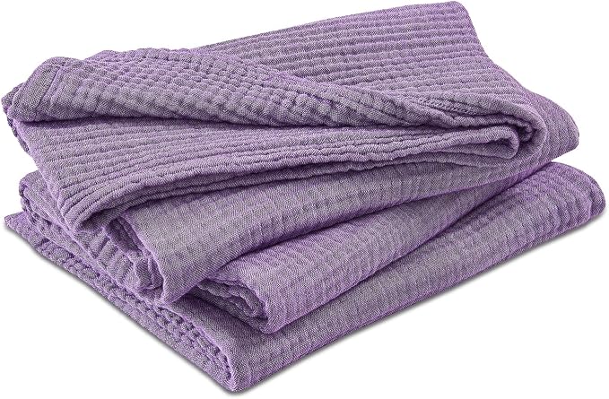EMME Cotton Muslin Large Throw Blanket Couch Breathable Gauze Soft Lightweight Bed Blankets Adults (Heather Purple, 50"x70") | 4-Ply Two-Tone Yarn - Soft Throw Blanket for Adults, Breathable and Prewashed, for Sofa and Bed All Year Round