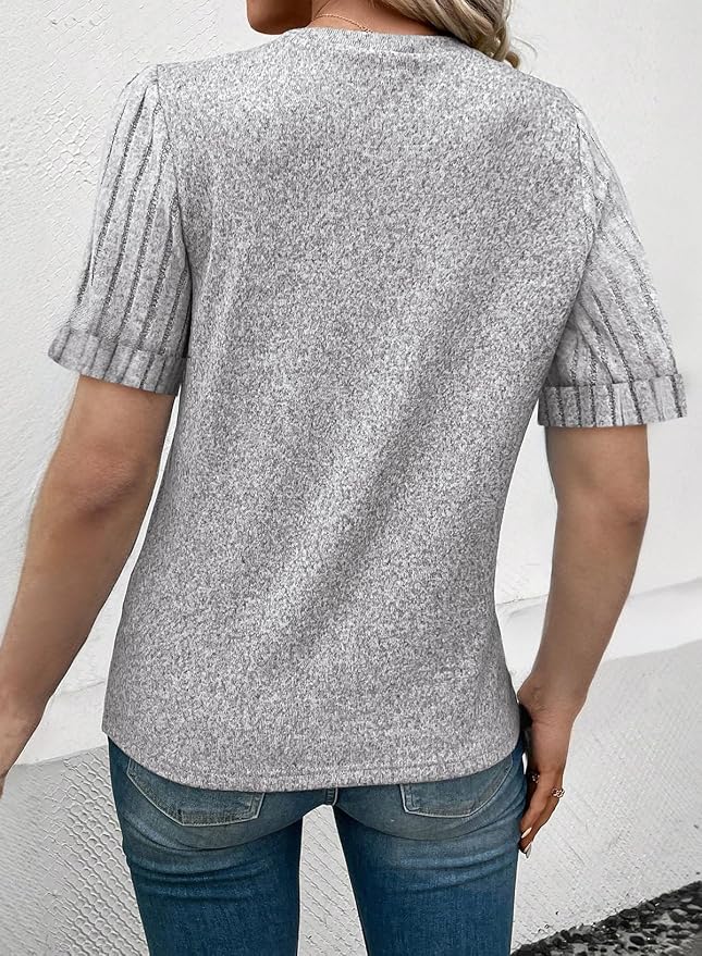 SHEWIN Women's Short Sleeve Summer Tops Crewneck Knit Solid Loose Casual Basic T Shirts Tee Blouses