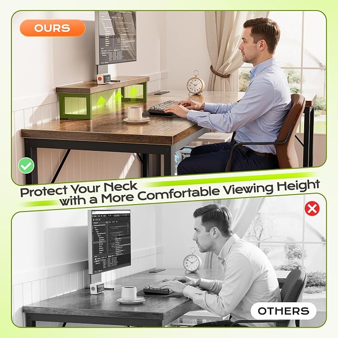 PRAISUN 53" L Shaped Computer Desk, Outlets, Monitor Stand, Rustic Brown | USB-C Ports, Reversible Charging Station, Spacious Desktop & Legroom, 0.94 Inch Thick Desktop, for Gaming, Study & Work