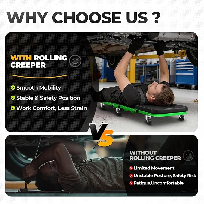 Auto Dynasty 40" Z-Creeper Seat, 2-in-1 Foldable Garage Creeper Shop Seat, 330 LBS Capacity Automotive Mechanic Repair Under Car Rolling Creeper Seat, Green