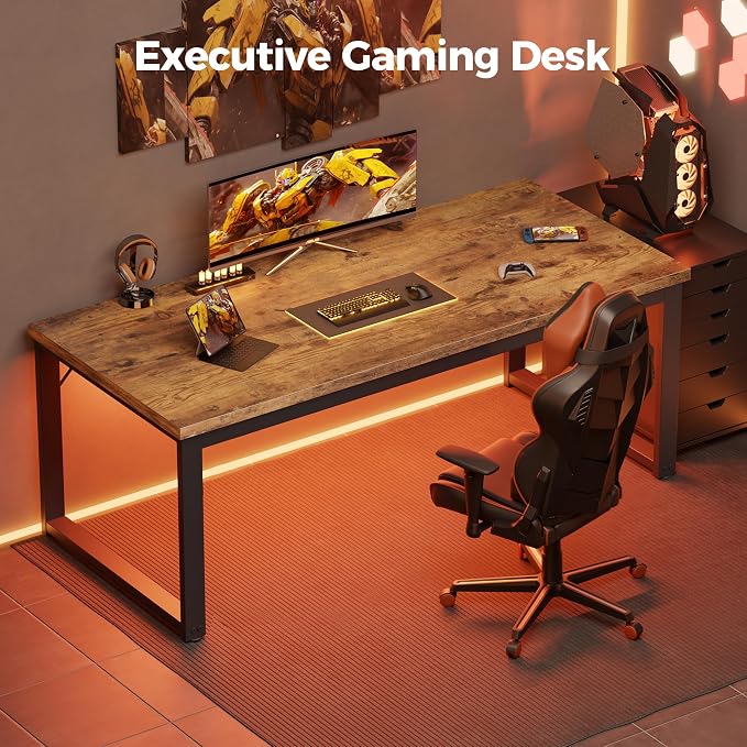 Mericonia 40 Inch Computer Desk, 1.2" Thick Small Office Table, Brown | Modern Simple Style, Heavy Duty Industrial Frame, Small Study & Writing Table for Home Bedroom Work