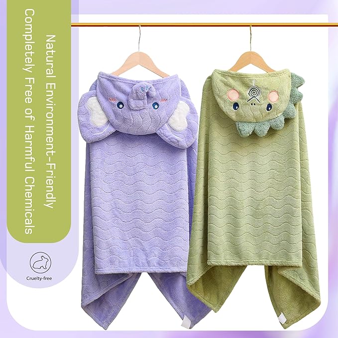 Toddler Towels Hooded Kids Bath Towel Unisex Toallas para Bebe 2-Pack 27.5"X55" Thick Ultra Absorbent Soft Baby Towels with Hood Beach Towel Bathrobe for Children, Infant, Newborn