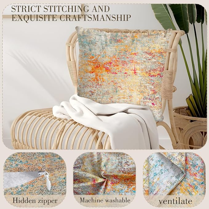 Boho Floral Throw Pillow Covers 26x26 inch Set of 2,Boho Rug Geometric Floral Pattern Decor Double Sided Pattern Cushion Cover Soft Pillow Case Living Sofa Room Bed Square Pillow Cover
