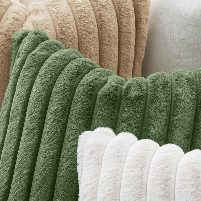 MIULEE Faux Fur Decorative Throw Pillow Covers 18x18 Set of 2 Moss Green | Modern Soft Plush Couch Pillows, Cozy Fluffy Cushion Covers for Sofa Bed Living Room Home Decor