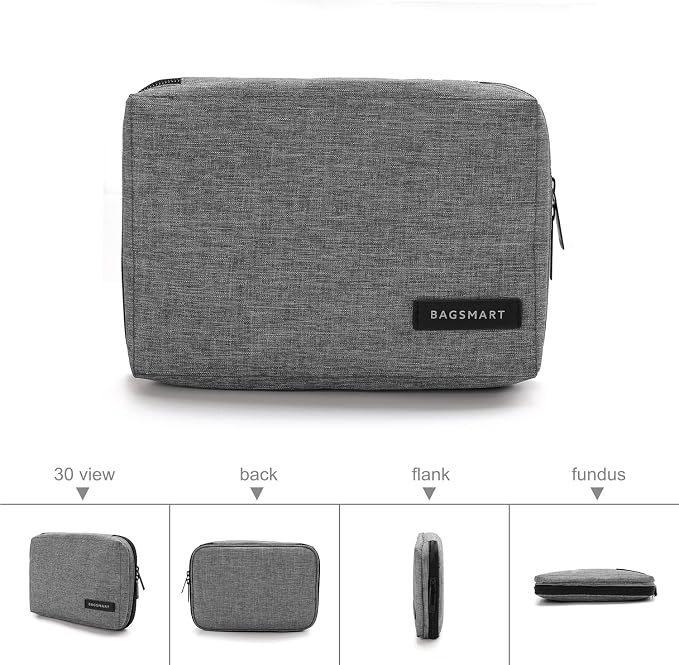 BAGSMART Electronics Organizer Travel Case, Small Cord Bag for Travel Essentials, Tech bag for Men Women, Cable Organizer for Phone, SD Card, Grey