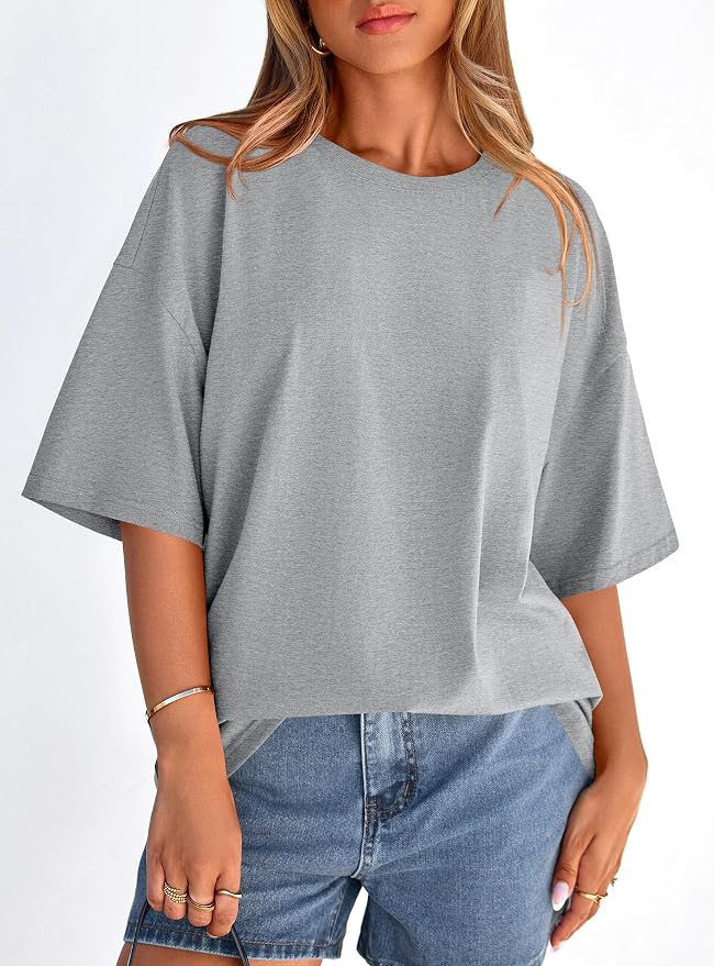 PRETTYGARDEN Womens 2026 Spring Going Out Tops Casual Short Sleeve Crewneck Loose Fit Basic Oversized T Shirts Summer Outfits
