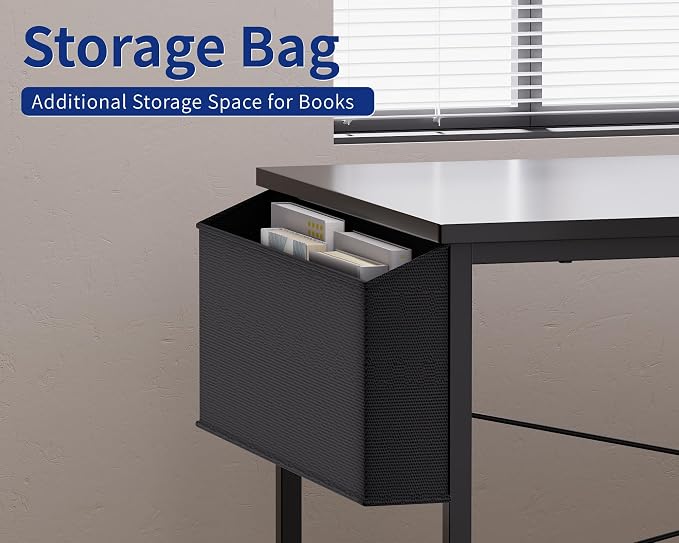 Pamray 64.5 Inch Reversible L Shaped Gaming Desk Large Corner Computer Desk with Storage Bag Home Office Table for Writing Study Grey