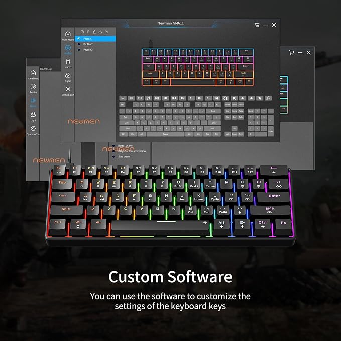 Newmen GM611 Mechanical Keyboard,LEDBacklit Wired Gaming Keyboard RedSwitch | Compact Portable,Mini 61 Keys,LED Backlit,60 Percent Mechanical Keyboard,Black Keycaps,Windows Laptop PC,Linear Red Switches