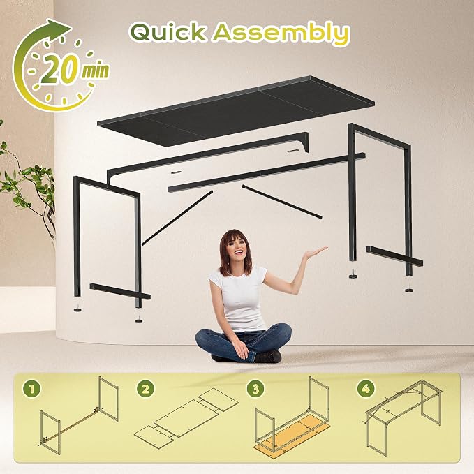 PRAISUN 55 Inch Computer Desk, Home Office Desk with Spacious Desktop, Black