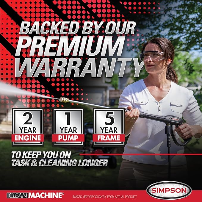 Simpson Cleaning 2900 PSI Gas Pressure Washer, 2.4 GPM Residential Power Washer with Siphon Hose, 25' Hose, Clean Machine, 49-State (CM61455)