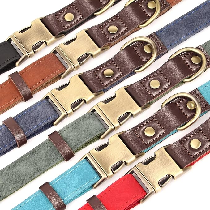 Didog Soft PU Leather Dog Collar for Large Dogs,Classic Adjustable Dog Collars with Quick Release Metal Buckle,Easy Clean and Comfortable with Nylon Lining,Green,L Neck 16-23"