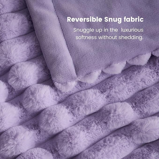 Cozy Bliss Faux Fur Throw Blanket for Couch, Cozy Warm Plush Striped Blanket for Sofa Bedroom Living Room, 108 * 90 Inches Lavender