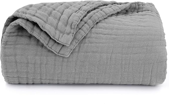 Love's cabin 100% Cotton Muslin Blanket, 6 Layer Lightweight Breathable Gauze Twin Size Blanket 60 x 80 Inches, Soft Summer Blanket for Bed or Couch, Medium Grey
