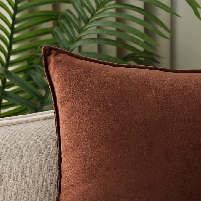JIAHANNHA Velvet Brown Throw Pillow Covers 20”x20”Pack of 2 Soft Decorative | Square Cushion Covers for Couch Sofa Bed Livingroom Car Home Decor,50x50Cm