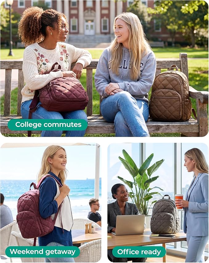 BAGSMART College Laptop Backpack,Cute Travel Backpack for Women,Quilted Computer Bookbag