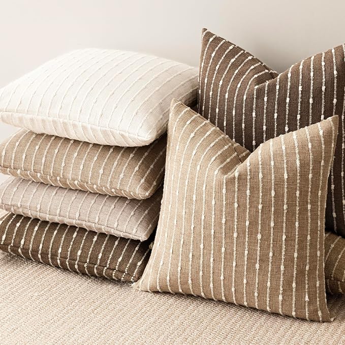 Foindtower Pack of 2 Decorative Jacquard Boucle Throw Pillow Covers Accent Textured Striped Pillowcases Soft Cozy Boho Modern Cushion for Couch Sofa Bedroom Living Room Home Decor 20x20 Inch Camel