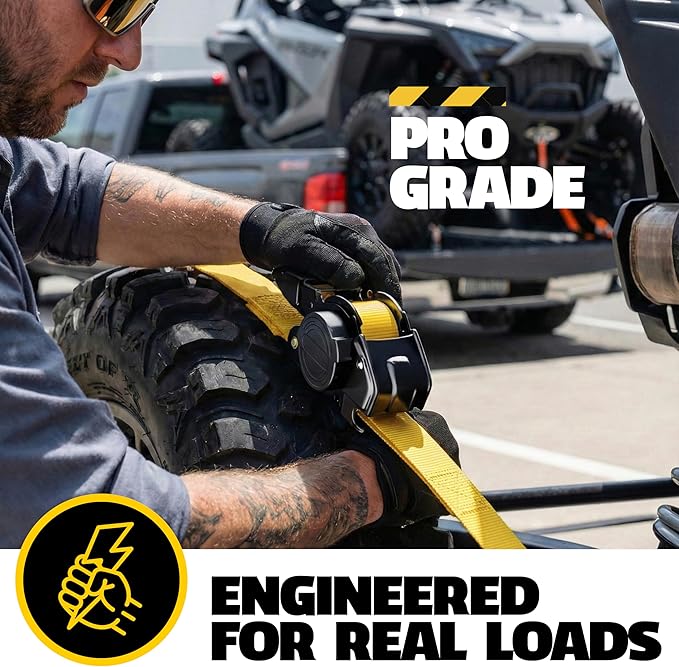 AUGO Retractable Ratchet Straps | 4 Heavy Duty Ratchet Straps Self Retractable Tie Down Straps with Soft Loops & Storage Bag for Motorcycle, Truck, Trailer, Cargo Van | 1200 Lb Break Strength 1” x 10’