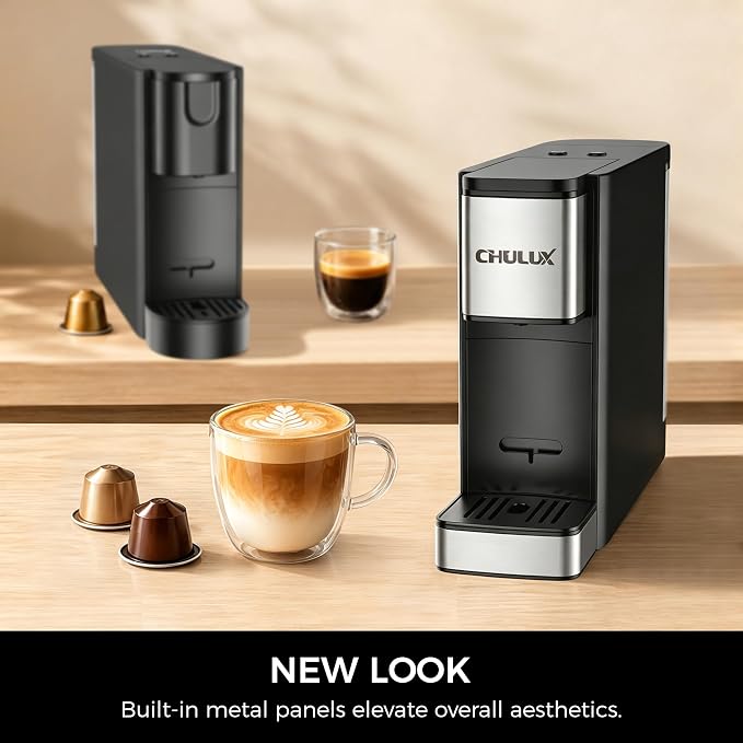 CHULUX RectoCafé Espresso Machine for Nespresso Original Pod, Metal & Black | Extra Mini Design, 20 Bar Professional Italian Pump, Food-Grade Materials, Quiet with Low-Vibration Brewing for Home & Office