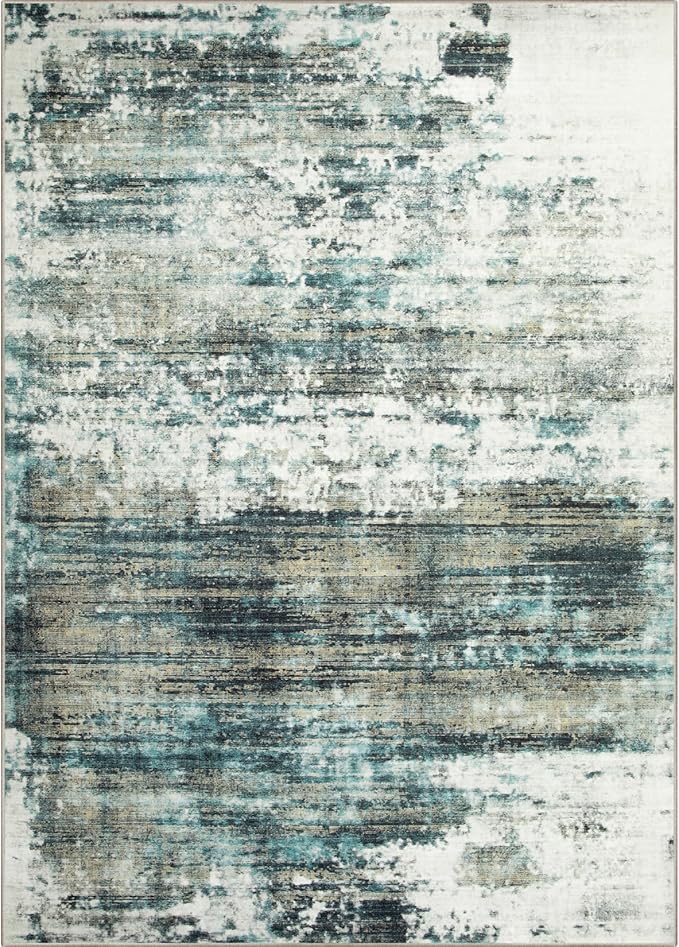 5x7 Area Rugs Washable Rug: Modern Abstract Living Room Rug Soft Anti-Skid Thin Carpet Indoor Floor Non-Shedding Carpets for Bedroom Dining Room Farmhouse Nursery Home Office - Green Multi