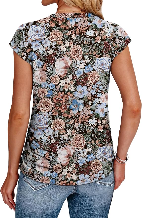 Sampeel Womens Summer Tops Trendy 2026 Ruched Cap Short Sleeve Tshirts Shirts Crew Neck T Shirts Fashion