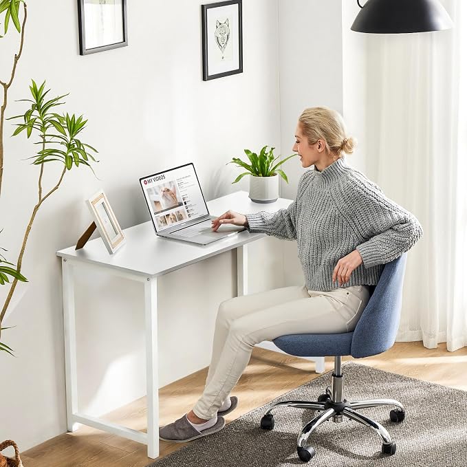 Sweetcrispy 32-Inch Small Computer Desk for Bedroom, Light White | Gaming Writing Work and Study Desk for Home Office, Sturdy Metal Frame and Compact Modern Design with X-Shaped