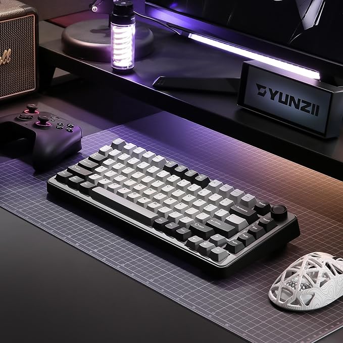 YUNZII B75 PRO 75% Wireless Mechanical Keyboard (Dark Grey,Cocoa V2) | Hot Swap Keyboard with Knob, Gasket Mount, Creamy Pre-lubed Switch for Smooth Typing, BT/USB-C/2.4G, for Gaming
