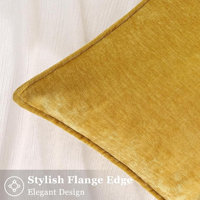 decorUhome Chenille Mineral Yellow Throw Pillow Covers 20x20 Set of 2 | Fall Soft Couch Decorative Modern Velvet Pillow Cases with Elegant Design for Sofa Bed Living Room Home Decor