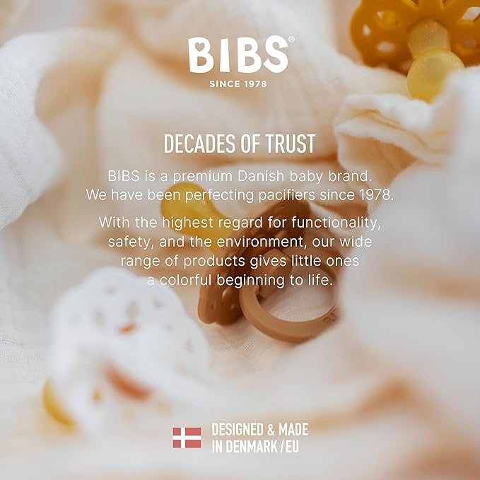 BIBS Boheme Soother 4-Pack. BPA Free Dummy Pacifier, Round Nipple. Natural Rubber Latex, Made in Denmark, Size 2 (6-18 Months), Dusky Lilac Mix