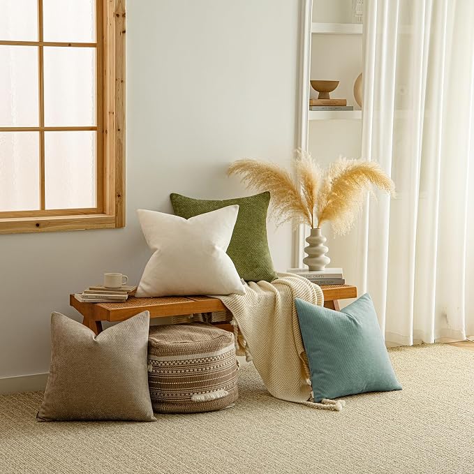 a moment Pack of 2 Decorative Chenille Throw Pillow Covers with Twill Cushion Covers for Sofa Living Room Couch Bed 26x26 Inch, Teal