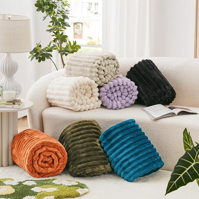 EXQ Home Gentle Soft Fleece Throw Blanket – Cozy Lightweight Blanket for Couch Bed – All-Season Warm Fuzzy Flannel Blanket for Women Mom Her – Gifts for Birthday(60"x80",Linen)