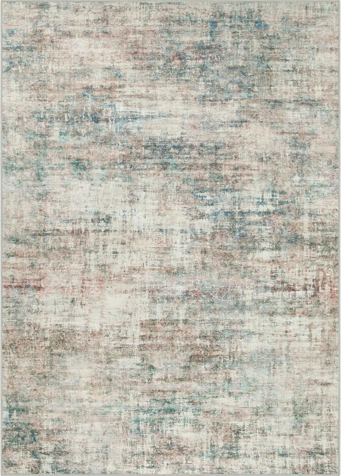 4x6 Area Rugs Washable Rug: Modern Abstract Living Room Rug Soft Anti-Skid Thin Carpet Indoor Floor Non-Shedding Carpets for Bedroom Dining Room Farmhouse Nursery Home Office - Multi Color