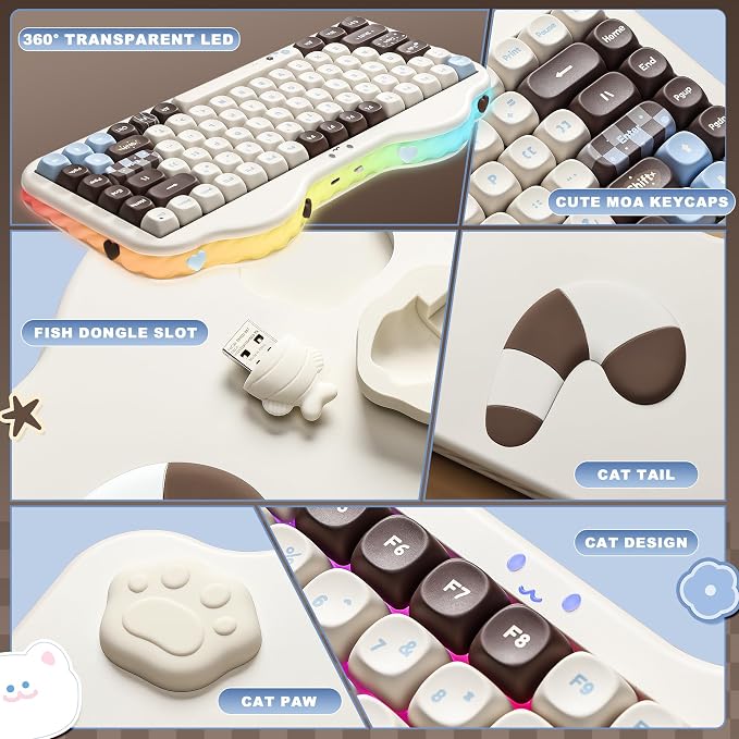 YUNZII C75 Cute 75% Wireless Mechanical Keyboard (Choco, Milk V2 Switch) | Creamy Cake Keyboard, BT5.0/2.4G/USB-C, Hot-Swap, NKRO, PBT MOA Keycaps,5500mAh RGB Gasket Mount for Mac/Win/Gaming/Office