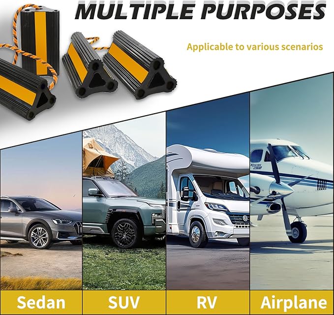 Vacallity Wheel Chocks for RV Trailer Car Truck, Upgrade Rubber Wheel Chocks with Rope Easy to Use,Camper Travel Chock Blocks Wheel Immobilizers & Chocks (8.2" 4pair)