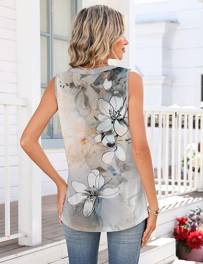 Zeagoo Tank Tops for Women 2026 Summer Top Henley Shirts Dressy Casual Loose Fit V-Neck Button Down Sleeveless Tshirt Blouse