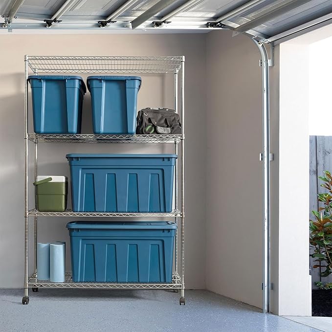IRIS USA 31 Gallon Eco-Friendly Heavy Duty Storage Totes with Easy-Grip Handles, 8 Pack - Large Bins with Lids Garage Organizing Tubs, Durable Stackable Utility Containers, Made in USA - Navy