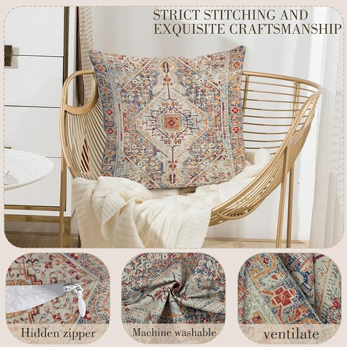 Boho Throw Pillow Covers 26x26 inch Set of 2,Boho Vintage Carpet Pattern Antique Ethnic Decor Double Sided Pattern Cushion Cover Soft Pillow Case Living Sofa Room Bed Square Pillow Cover