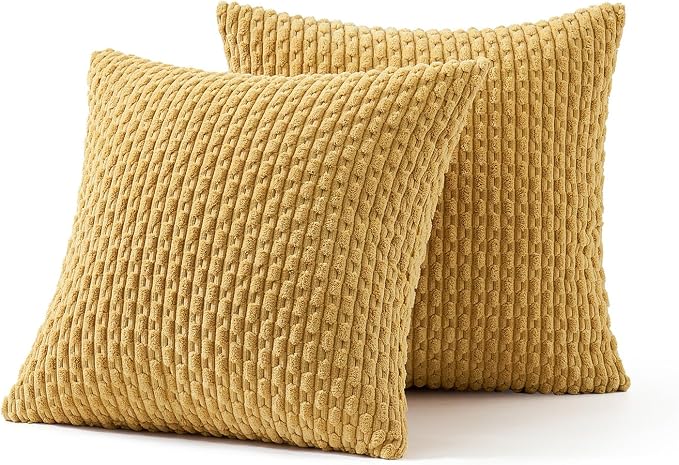MIULEE Decorative Throw Pillow Covers 16x16 Gold Textured Corduroy | Pack of 2 Striped Pillow Covers Modern Farmhouse Home Decor for Couch Bed Sofa Living Room