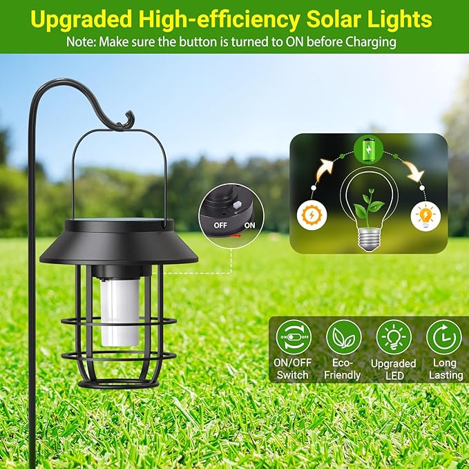 Solar Lanterns Outdoor Waterproof, Upgraded Flickering Flames Hanging Solar Lights for Outside with Wall Hooks, Halloween Decor Retro Metal Outdoor Lanterns Auto On/Off for Patio, Yard Decor