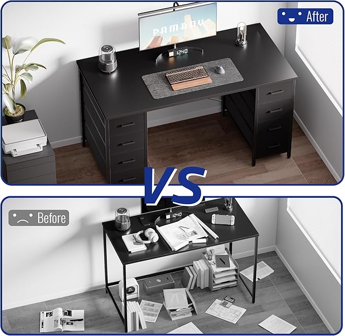 Pamray 47 Inch Computer Desk with 8 Fabric Drawers for Home Office Work | Ample Storage, Space-Saving, Suitable for Home Office Bedrooms Dorm Living Rooms for Study, Writing, Work