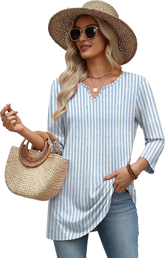 OFEEFAN Summer Boho Tops For Women 3/4 Length Sleeve Womens Tops Vacation Outfits