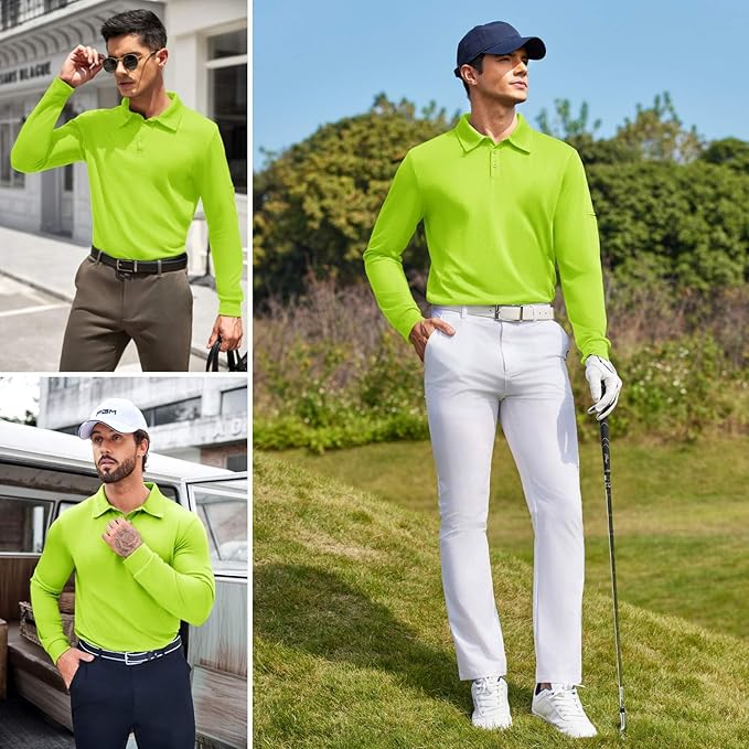 Deyeek Men's Polo Shirts Long Sleeve Golf Polo Shirts for Men Quick Dry UPF 50+ Sun Protection Polos Casual Collared Shirts