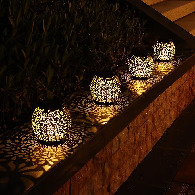 Brizled Solar Lantern Lights, 2 Pack Outdoor LED Hanging Lantern Lights with Star Projection, Warm White Solar Garden Lighting Retro Table Lanterns Light Waterproof for Garden Patio Courtyard Path