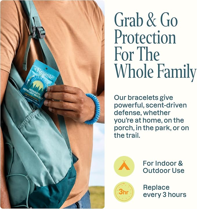 Cliganic 10 Pack Mosquito Repellent Bracelets for Adults & Kids (Rainbow Colors) - Natural DEET-Free Bands, Individually Wrapped