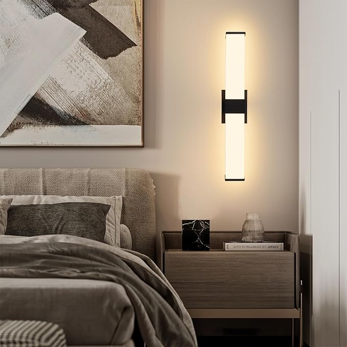 Kalium 24in Modern Wall Sconces, Dimmable Bathroom Vanity Lights, 3000K Warm White LED Indoor Sconces Lighting for Bathroom, Stairs, Living Room, Bedroom. Hardwired.