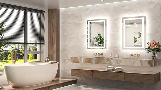 TETOTE LED Bathroom Mirror 22 x 30 Inch Lighted Bathroom Vanity Mirror with Lights, Brighter Frontlit and Backlit Light up Anti Fog Mirror, 3-Color Dimmable, Shatterproof Tempered Glass, Waterproof